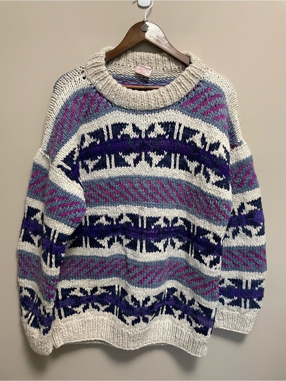 Paradigm Vintage 90s Geometric Print Wool Sweater Women XL